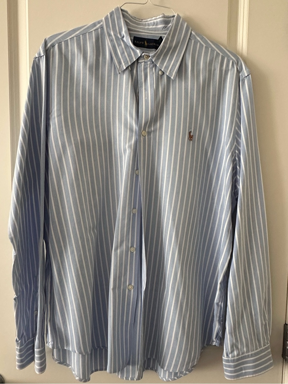 Ralph Lauren Men’s Blue and White Striped Oxford Shirt